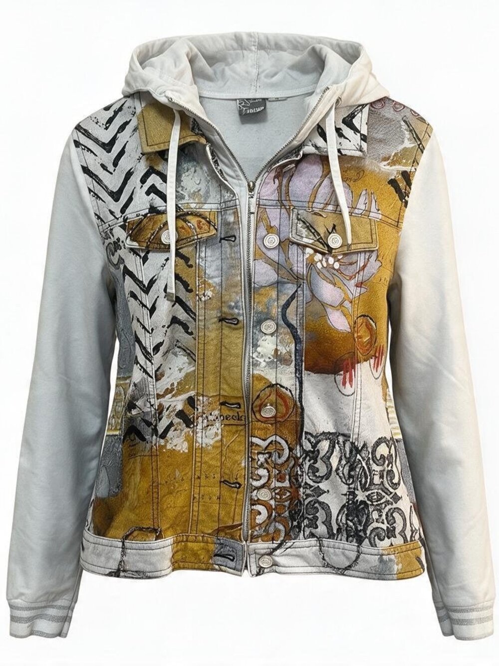 Dolcezza Simply Art Hooded Print Jacket White Yellow Size M / L